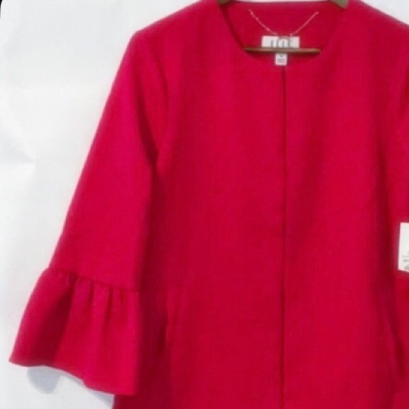 ELLE • Chic Pink Ruffle 3/4 Sleeve Jacket - Picture 2 of 12